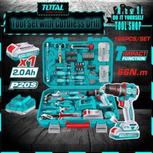 Total Cordless Impact Drill Tool Set 166 Pcs
